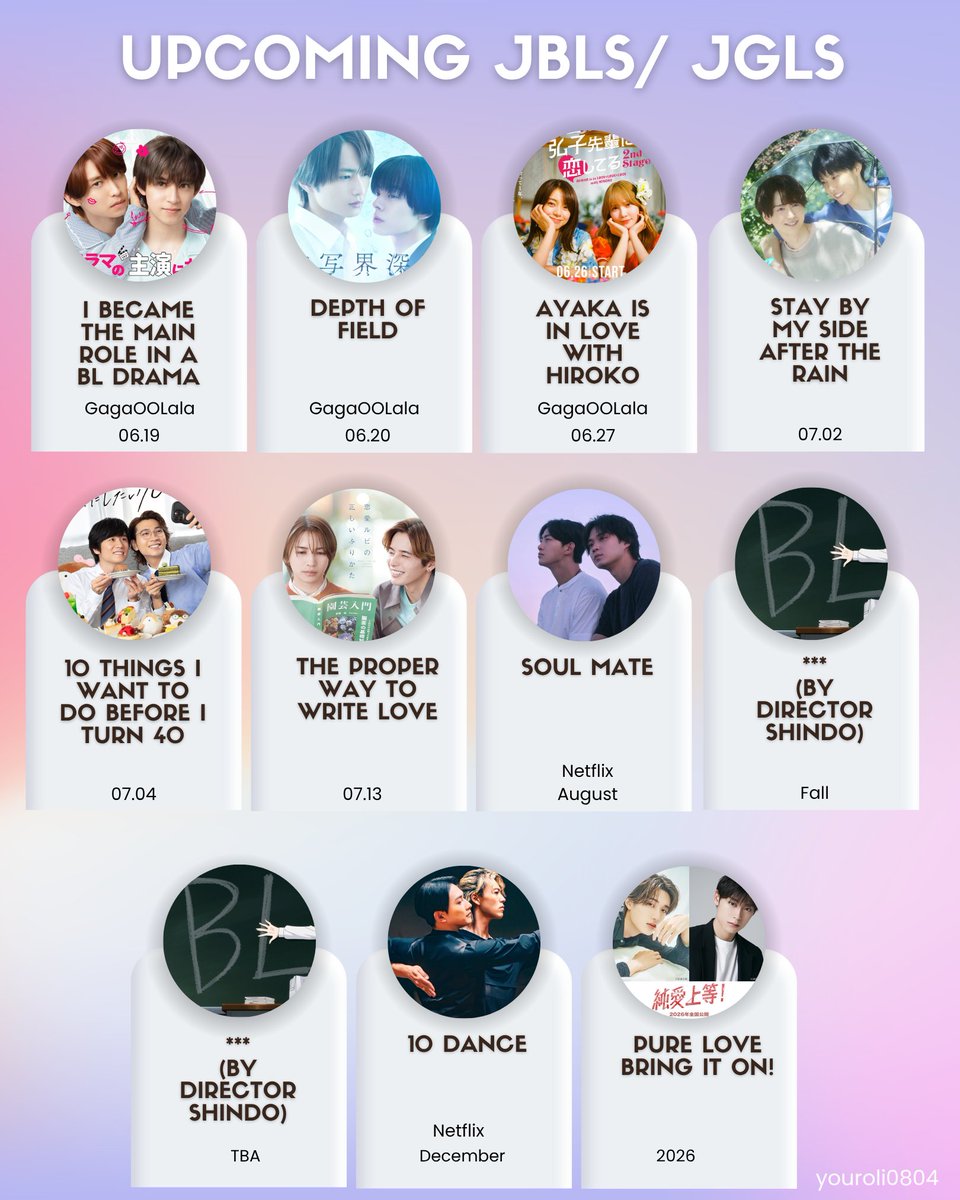 youroli0804's tweet photo. UPCOMING JBLs/ JGL schedule 
We are so backkkkkkkk

My hotpicks are BL Shuen, AyaHiro, 10 things and the one in fall 🤭