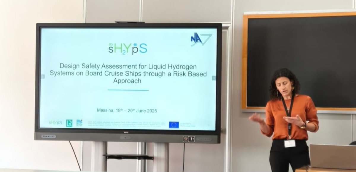 We're proud to share that the <a href="/ShypsP/">sHYpS Project</a> was in the spotlight today at ATENA NAV 2025 in Messina!
Eng. Irene Lavagnini, R&amp;D Manager at Navalprogetti Srl, presented the paper "Design Safety Assessment for Liquid Hydrogen Systems on Board Cruise Ships through a Risk-Based Approach"