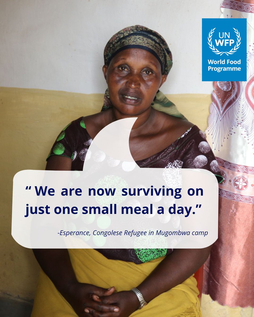 WFP_Rwanda_CD's tweet image. With few opportunities to work or return home, food assistance is a vital safety net for #refugees as they try to rebuild their lives.

In #Rwanda, limited funding has forced @WFP to cut food rations for over 115,000 refugees like Esperance by up to 75%.