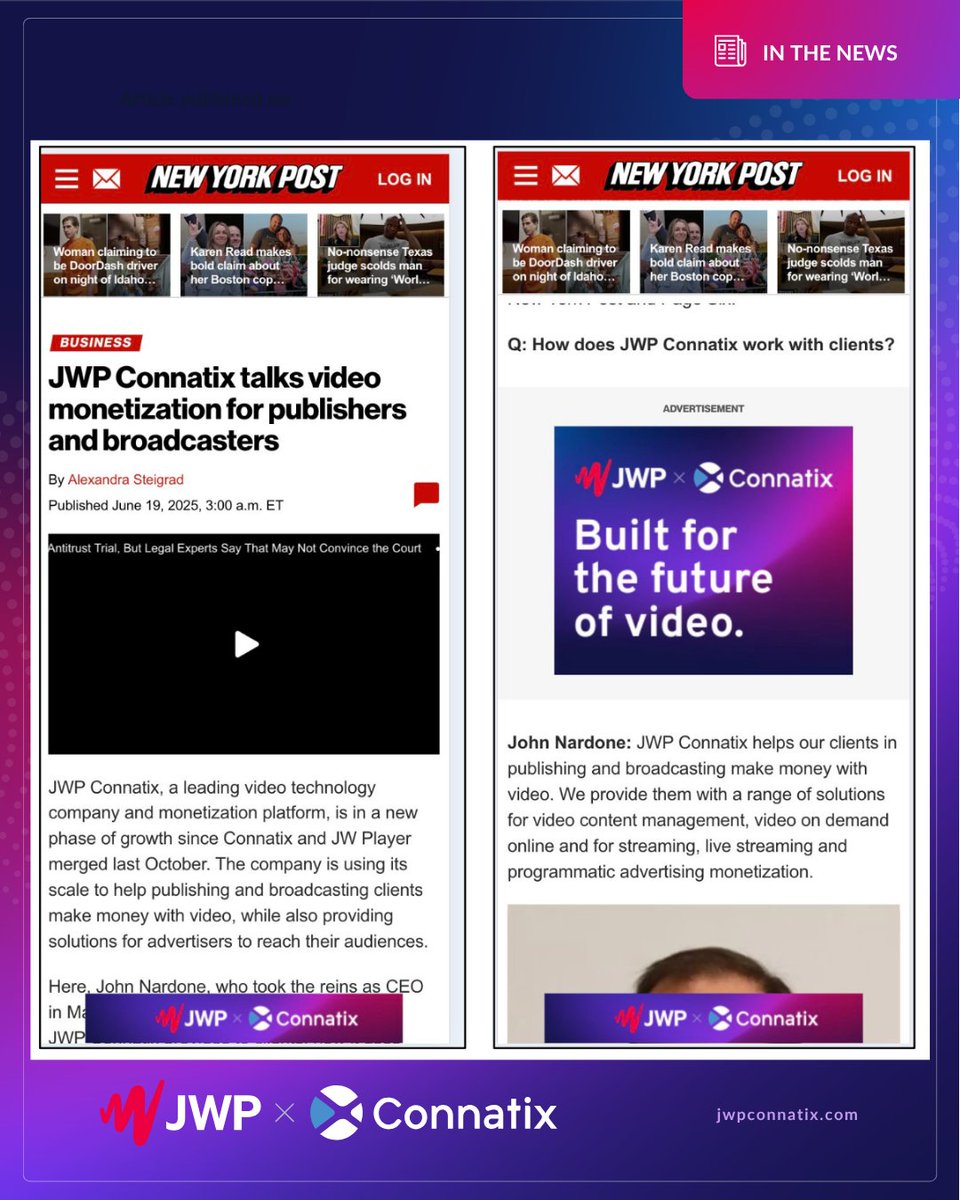 JW Player (@jwplayer) on Twitter photo Grab today's Cannes issue of <a href="/nypost/">New York Post</a> for an interview with our CEO, John Nardone! He talks about helping publishers, broadcasters, & advertisers navigate industry shifts, and our ongoing partnership with the Post & Page Six. Or read the digital article: hubs.ly/Q03sSwGG0 Grab today's Cannes issue of <a href="/nypost/">New York Post</a> for an interview with our CEO, John Nardone! He talks about helping publishers, broadcasters, & advertisers navigate industry shifts, and our ongoing partnership with the Post & Page Six. Or read the digital article: hubs.ly/Q03sSwGG0