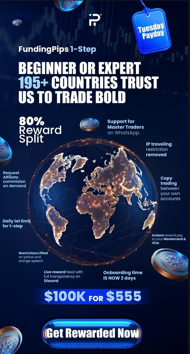 🚀 Whether you’re a beginner or a pro, FundingPips 1-Step is the boldest way to trade! 🌍 Trusted in 195+ countries, with 80% reward split, instant payouts, copy trading, and zero reward denial. 💰 Get $100K funding for just $555 and join a community with over $125M+ in rewards.