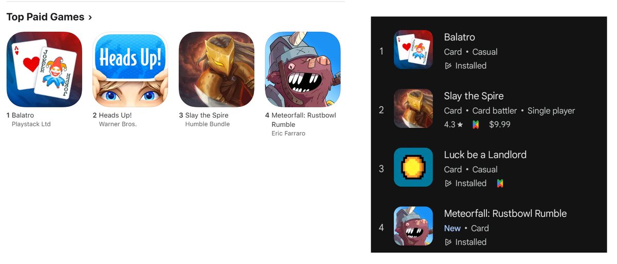 Among some great company on the Top Paid Card Games charts on iOS / Android!