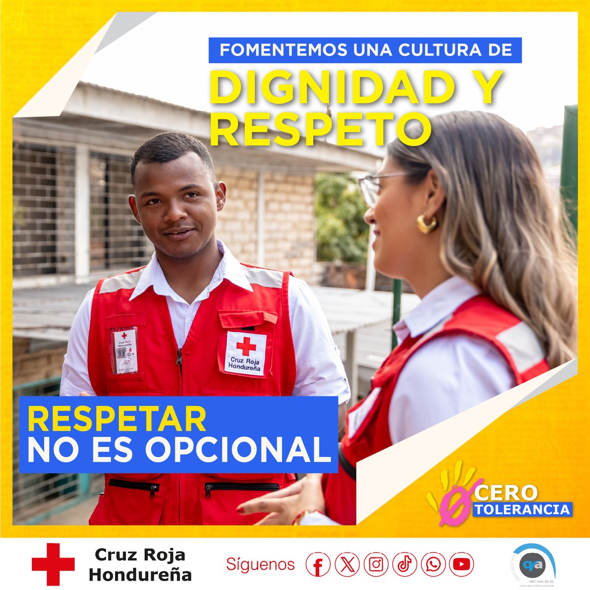 ✨👆Respetar no es opcional.👆✨

Comprometidos con entornos libres de violencia y discriminación.

#DenunciarEsProteger #CeroTolerancia #CruzRojaHondureña
#PEAS