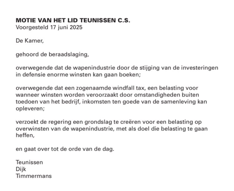 Ct_teunissen's tweet image. Geweldig nieuws!
Tweede Kamer wil gigantische winsten van de wapenindustrie extra gaan belasten.
Belangrijk, omdat dit miljarden kan opleveren. Én omdat het gewoon eerlijk is: aandeelhouders van wapenbedrijven zullen flink moeten meebetalen.