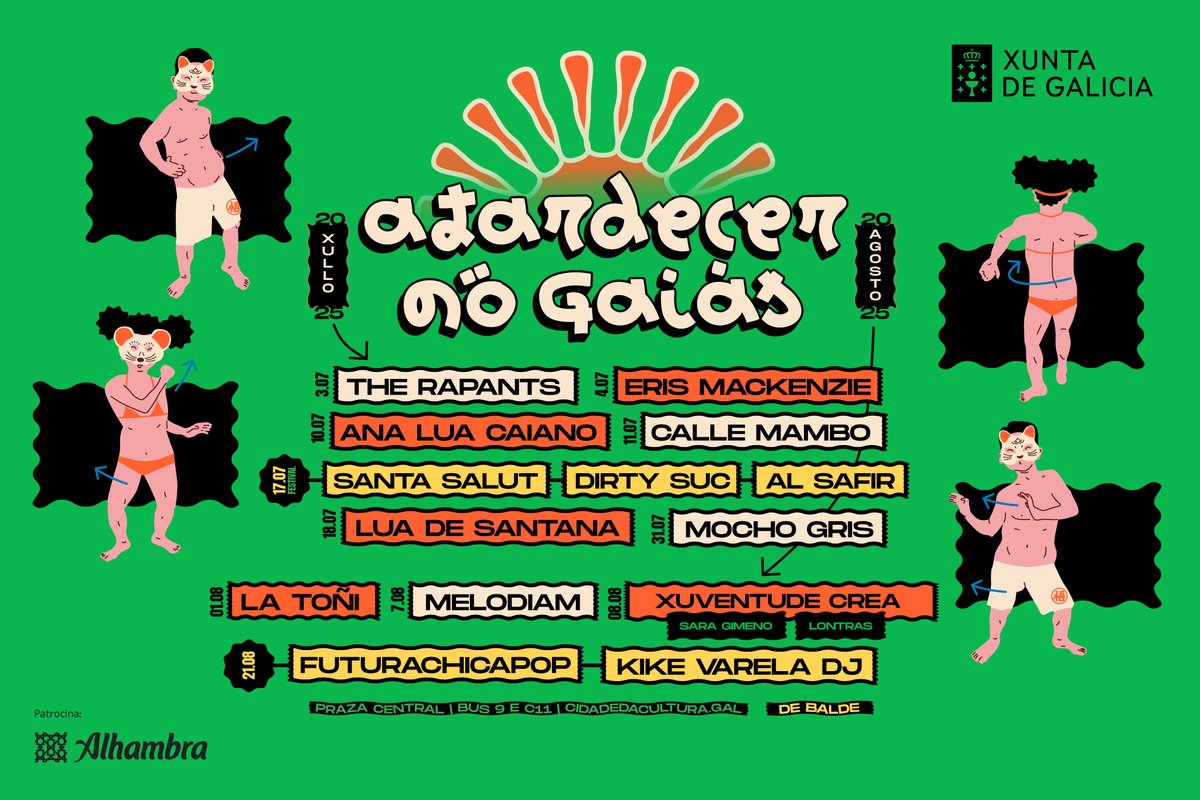 CidadedaCultura's tweet image. 💣 Revelamos o cartel da 15ª edición de #AtardecernoGaiás! 11 solpores cheos de música e 15 artistas para animar as longas tardes do verán na Cidade da Cultura. Descúbreos en vivo a partir do 3 de xullo!

ℹ️bit.ly/AtardecernoGai…
🔵@Xunta @CulturaXunta @xuventude @Alhambra_Es