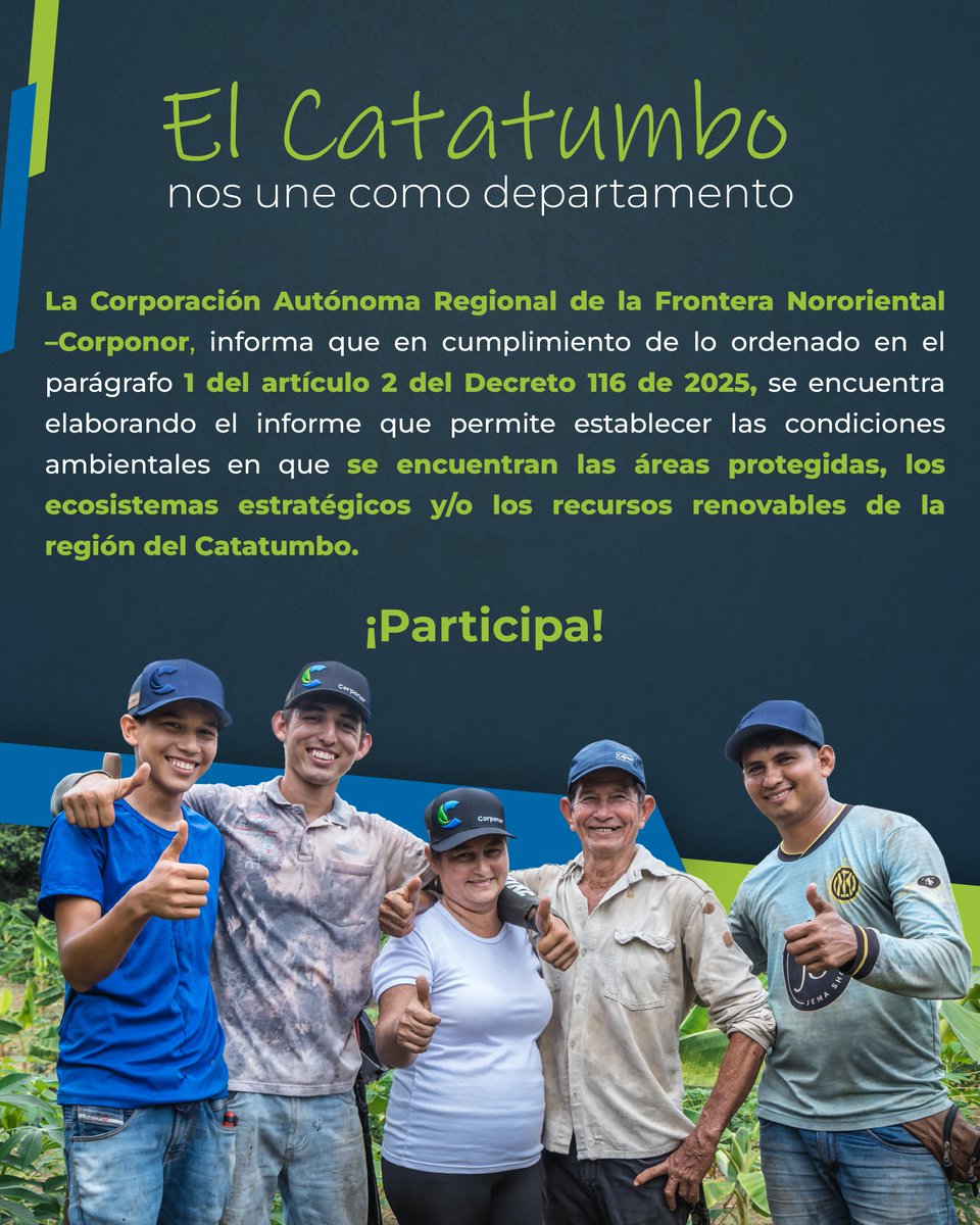 En cumplimiento de los principios de participación ciudadana, transparencia y corresponsabilidad, Corponor invita a la comunidad de 17 municipios a reportar afectaciones ambientales ocurridas durante el periodo de conmoción interior (24 de enero al 23 de abril de 2025).

Hilo 👇