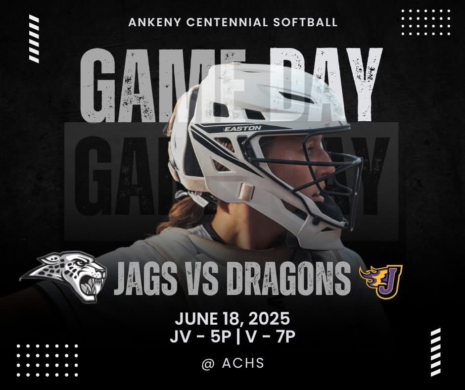 🌧 Could it be...an actual day without rain?!? 🎉 We'll take it! 

🥎 Your Jags will be back in action tonight to slay the Dragons from Johnston! JV starts and 5p and Varsity will follow at 7p.

🆚 Johnston
⏰ JV - 5p | V - 7p
🏟️ Ankeny Centennial High School
📺 @watchmc22