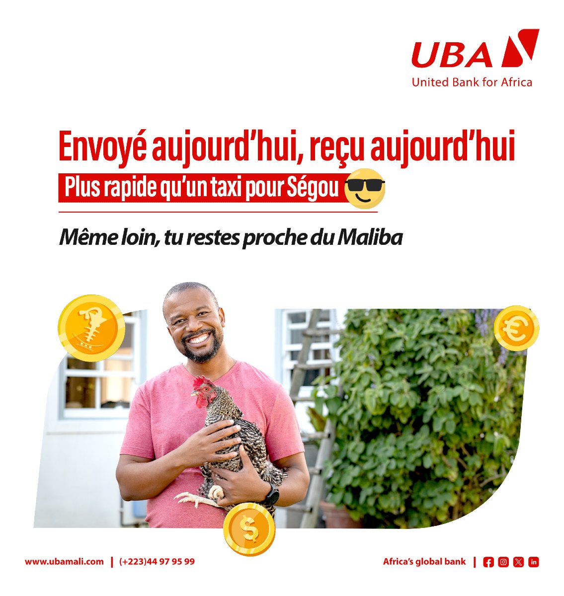 UBA_Mali's tweet photo. Tu es à Pointe Noire, Abidjan ou Maputo ? Envoie de l'argent à la famille au Mali en un clin d'œil.
💡 Rapide, sécurisé, accessible 24h/24.
👉 On s’occupe du reste !
#Transfertdargent #MoneyGram #AfriCash #Ria #Westerunion #cauridor #UbaMali #InternetBanking #labanquedigitale #africasglobalbank