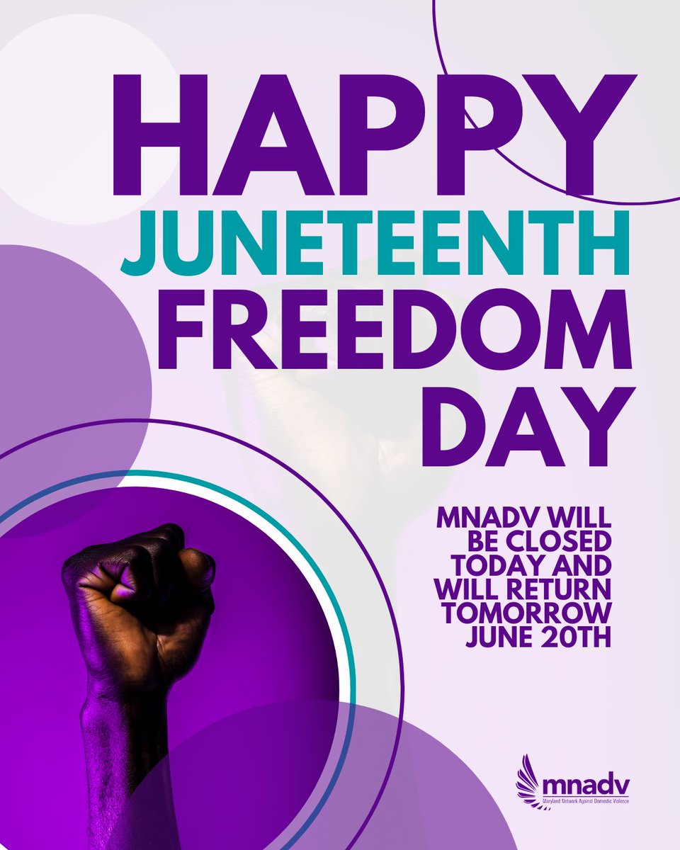 Today, we honor Juneteenth.

At MNADV, we commemorate the end of slavery in the United States and reflect on the continued fight for racial justice, equity, and liberation.

In observance of Juneteenth, our office is closed today, June 19, and will reopen tomorrow, June 20.

Let