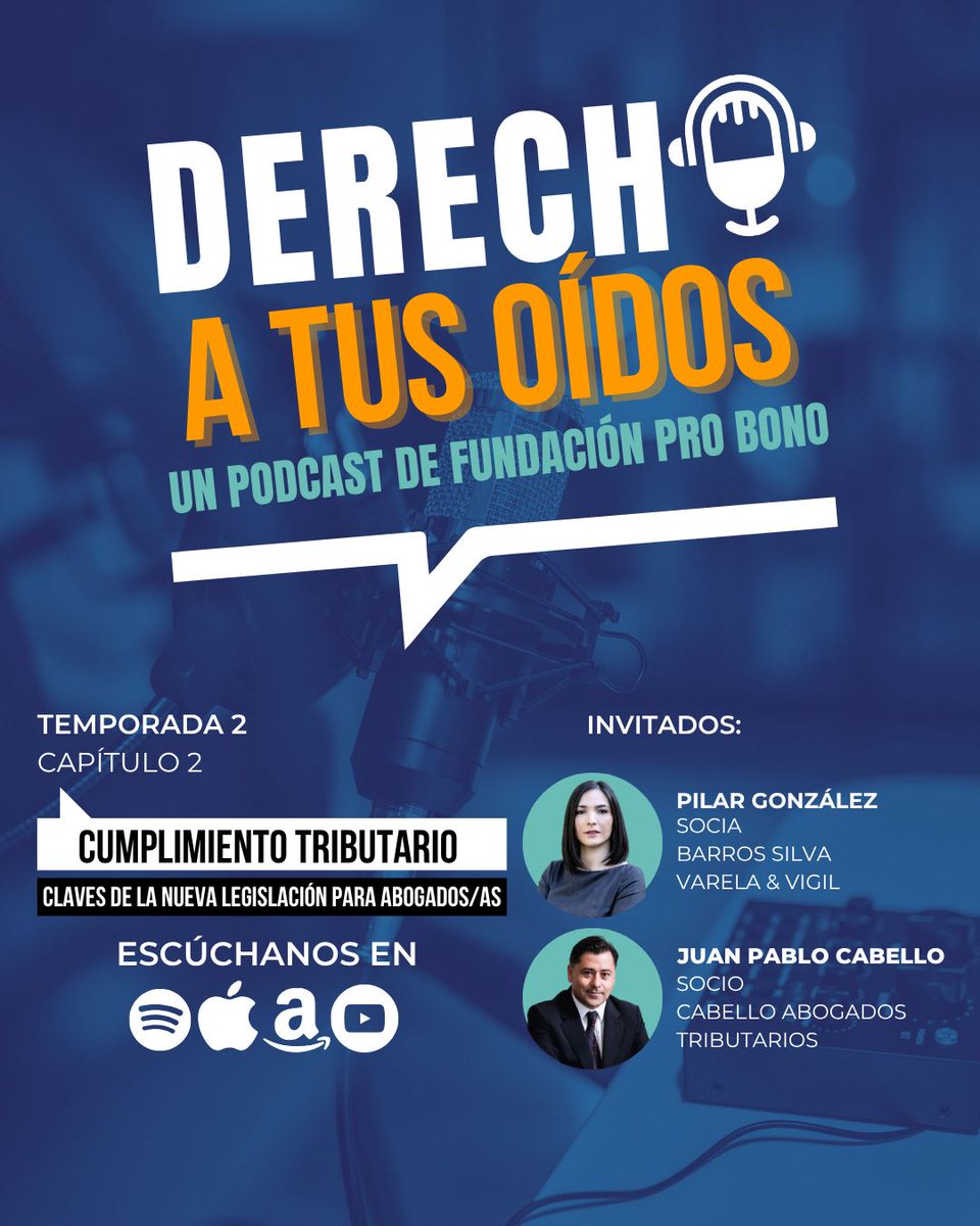🔴Nuevo capítulo!

🎙En el 2do capítulo de la temporada de nuestro podcast #DerechoatusOidos, hablamos sobre la ley de cumplimiento tributario con Juan Pablo Cabello, socio de Cabello Abogados, y Pilar González, socia de BSVV.

🔗Escúchalo aquí 👉🏽 creators.spotify.com/pod/profile/fu…