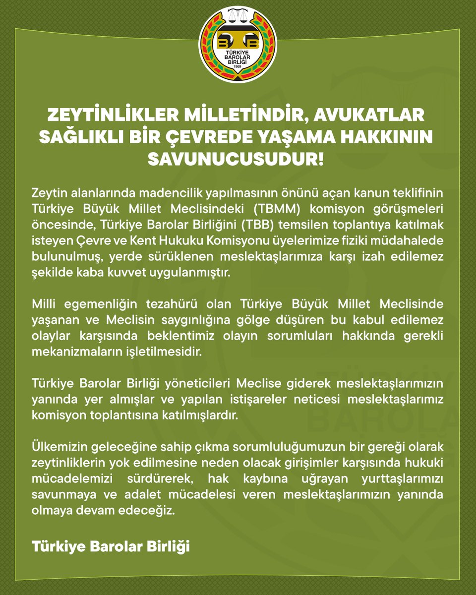 Zeytinlikler Milletindir, Avukatlar Sağlıklı Bir Çevrede Yaşama Hakkının Savunucusudur!

barobirlik.org.tr/Haberler/85746