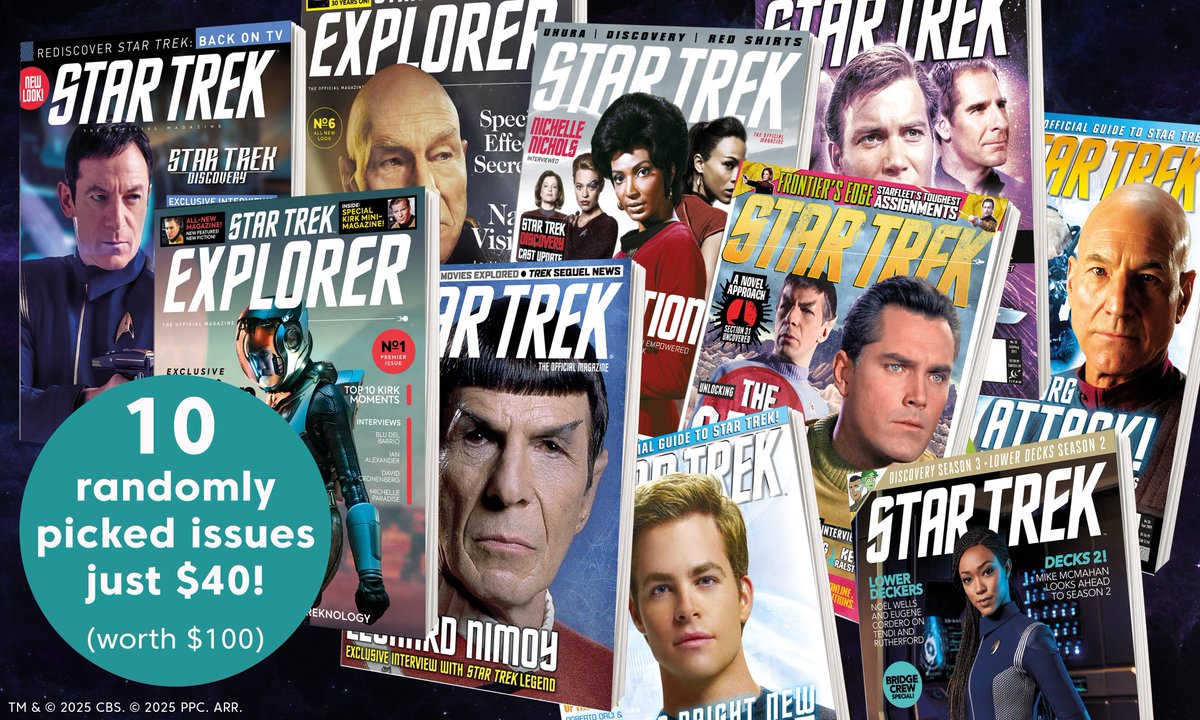 Grab a Star Trek magazine bargain with these backlist grab-bags! 10 randomly selected issues (from 2007-2024) for just $40! Which rarities, must-haves, or special issues will you get?
Find out today! bit.ly/462Rw3L
#StarTrek #Sale #discount