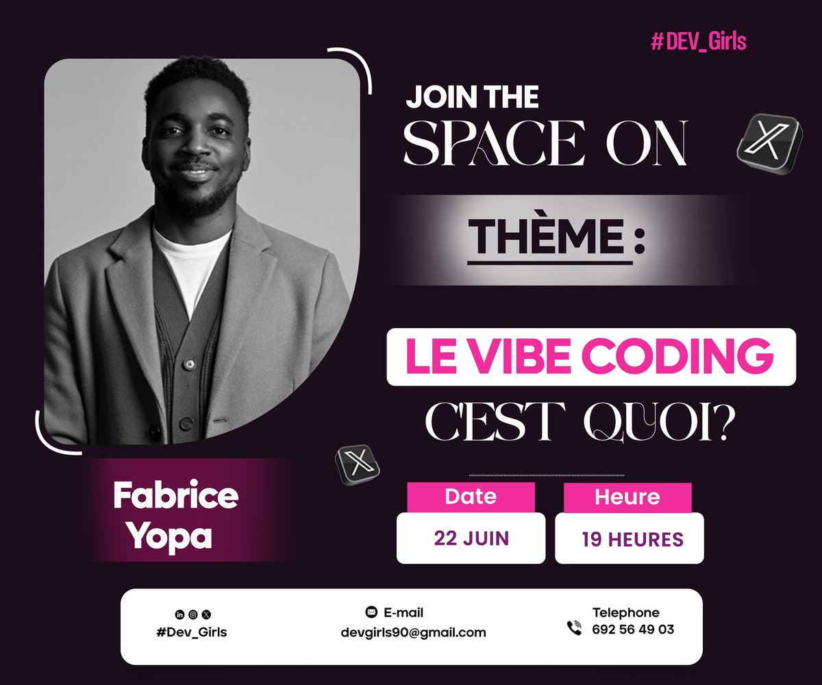 Rendez-vous dimanche 𝟮𝟮 𝗷𝘂𝗶𝗻 𝗮̀ 𝟭𝟵𝗵 pour un Space passionnant avec notre invité <a href="/yopafabrice/">Fabrice Yopa🧑🏽‍💻</a> , Tech Lead Java &amp; AWS Community Builder.