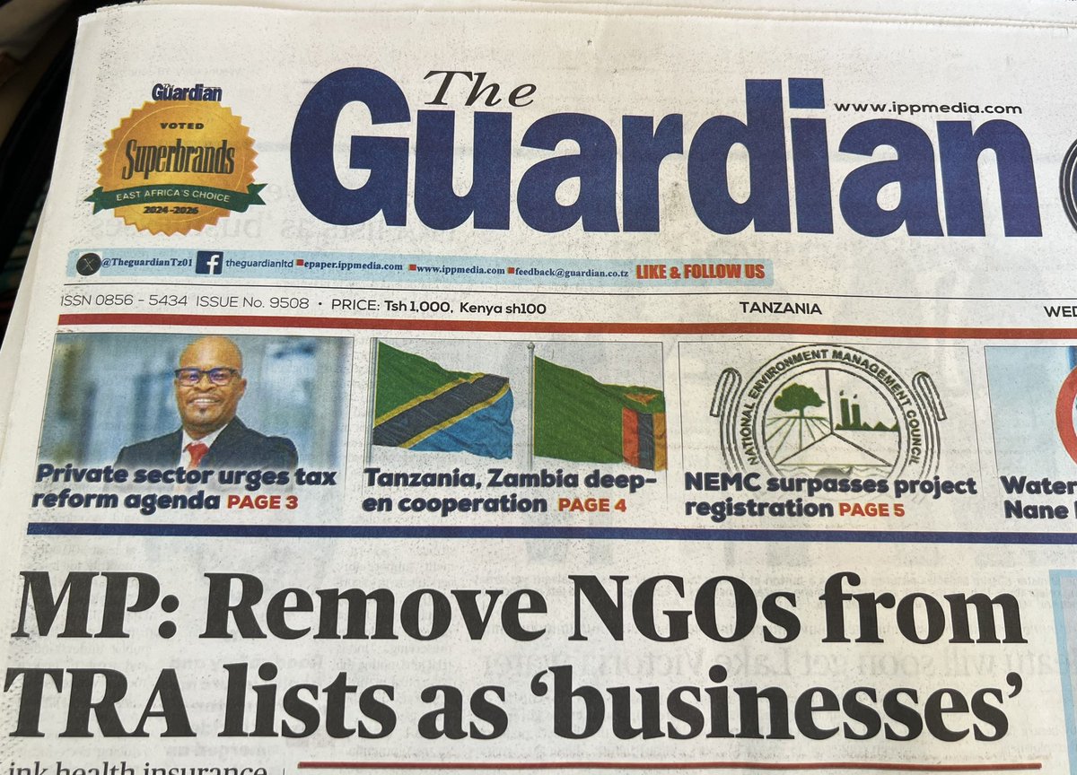 neemalugangira's tweet photo. You know impact is real when your voice in Parliament makes the headlines! 📰
On June 17, I urged Govt to amend the tax law—NGOs should not be treated like businesses; and this is what advocacy is all about. 💪🏽
#NGOs4Development | #NGOMP 🇹🇿 https://t.co/7U25mvqYxp