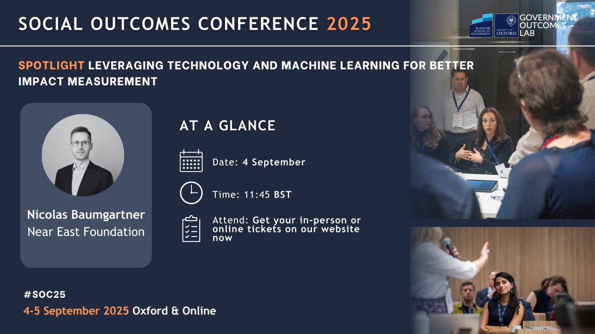 Government Outcomes Lab (@golaboxford) on Twitter photo 📢 Spotlight: Leveraging Technology and Machine Learning for Better Impact Measurement at #SOC25
Featuring expert from <a href="/NearEastFdn/">Near East Foundation</a>
🎫 Book your tickets NOW: lnkd.in/dAqUXTcf
➡️Programme: lnkd.in/eDhetPNh
#MachineLearning #Technology #ImpactMeasurement 📢 Spotlight: Leveraging Technology and Machine Learning for Better Impact Measurement at #SOC25
Featuring expert from <a href="/NearEastFdn/">Near East Foundation</a>
🎫 Book your tickets NOW: lnkd.in/dAqUXTcf
➡️Programme: lnkd.in/eDhetPNh
#MachineLearning #Technology #ImpactMeasurement