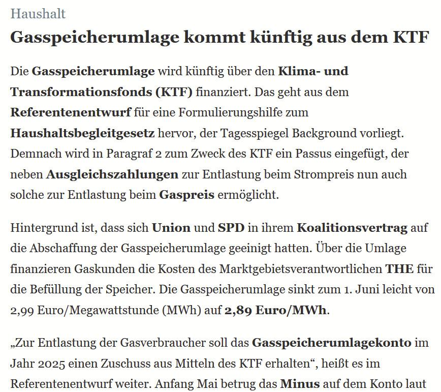 Die geplante Finanzierung der #Gasspeicherumlage aus dem #KTF (TSP Background) entspricht einer Senkung des effektiven CO2-Preises auf Gas um 16€. Größte Ironie: mit Einnahmen aus CO2-Preis bzw. Sondervermögen (das in den KTF fließen soll) wird nun fossile Energie subventioniert