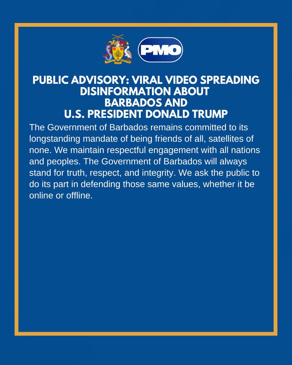 Public Advisory: Viral Video Spreading Disinformation About  Barbados and U.S. President Donald Trump