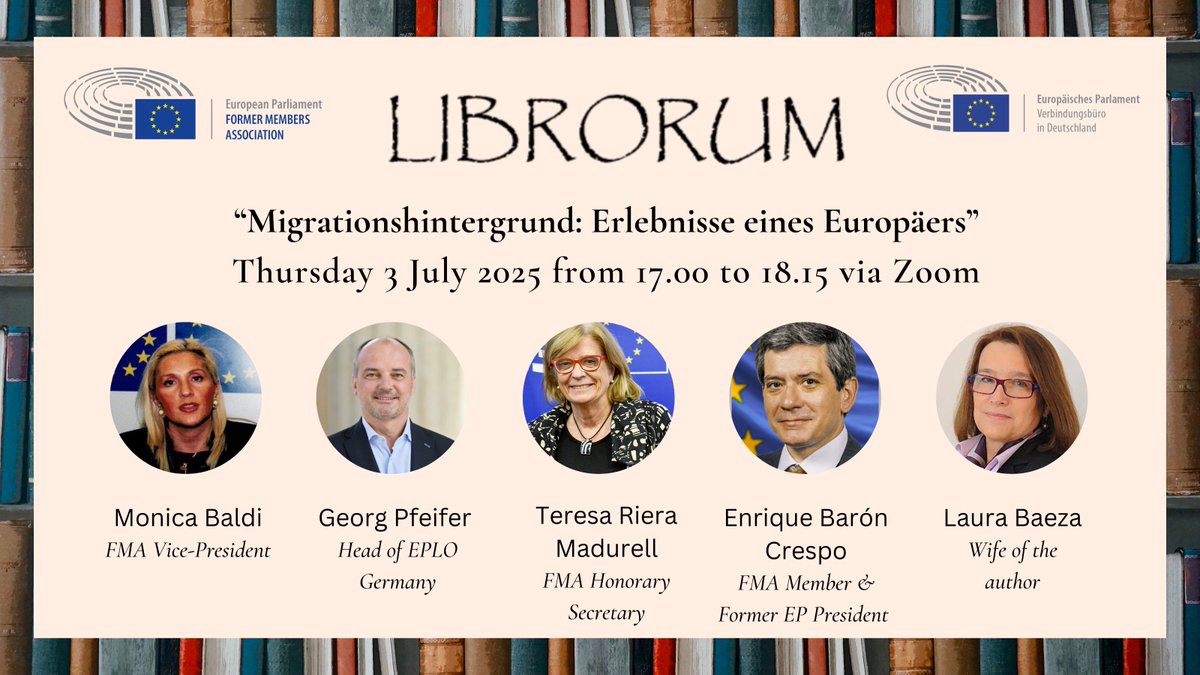 European Parliament Former Members Association (@europarl_fma) on Twitter photo 📚 Join us for the next online #Librorum event, in cooperation with <a href="/Europarl_DE/">Europaparlament</a>, on 3 July, from 17:00h to 18:15h (CET), featuring the book "Migrationshintergrund: Erlebnisse eines Europäers" by former MEP Jannis Sakellariou.
👤 Speakers will include FMA Vice-President 📚 Join us for the next online #Librorum event, in cooperation with <a href="/Europarl_DE/">Europaparlament</a>, on 3 July, from 17:00h to 18:15h (CET), featuring the book "Migrationshintergrund: Erlebnisse eines Europäers" by former MEP Jannis Sakellariou.
👤 Speakers will include FMA Vice-President