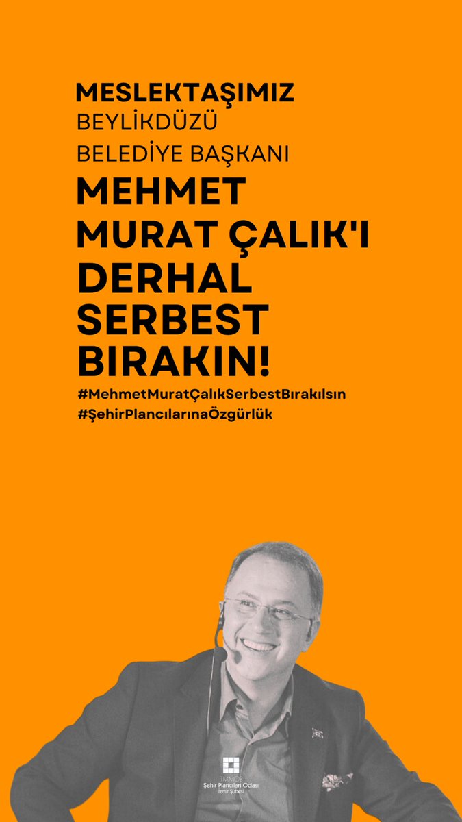 MEHMET MURAT ÇALIK'I DERHAL SERBEST BIRAKIN!
Meslektaşımızı ziyaret etmek için gerekli girişimlerde bulunduğumuzu ve tüm meslektaşlarımız özgürlüklerine kavuşana dek mücadeleye devam edeceğimizi kamuoyuna duyuruyoruz.
#MehmetMuratÇalıkSerbestBırakılsın
#ŞehirPlancılarınaÖzgürlük