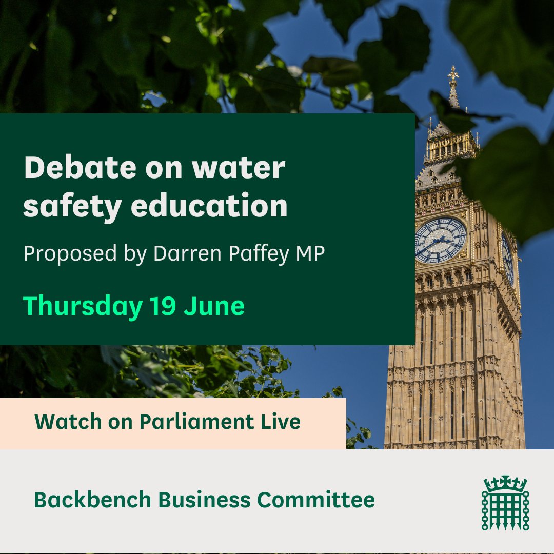 CommonsBBCom's tweet image. MPs are holding a debate on water safety education, put forward by @darrenpaffey
📚Read the @commonslibrary debate pack: commonslibrary.parliament.uk/research-brief…
📺Watch on Parliament live: parliamentlive.tv/Event/Index/a7…