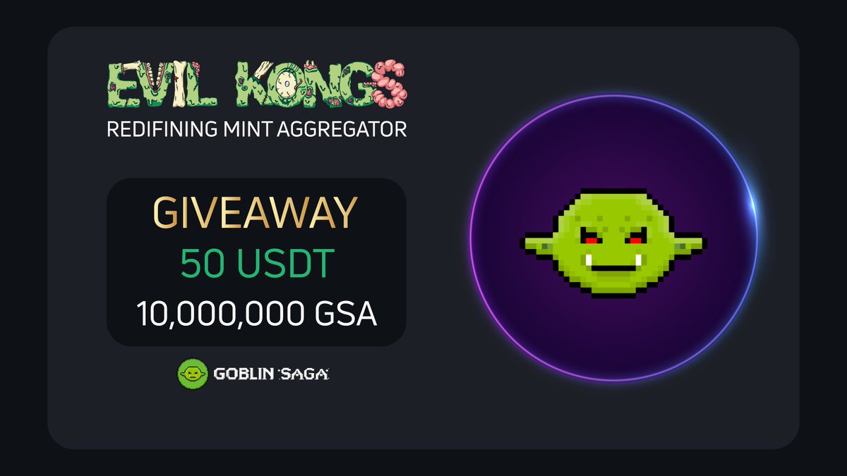 <a href="/EvilKongsNFTs/">Evil Kongs</a> joins forces with <a href="/goblinsaga_xyz/">Goblin Saga</a> in a new collab Giveaway!⚡️

🪄Prize Pool:
✅x50 $USDT
✅x10,000,000 $GSA

🔗 Join the adventure now!
quest.intract.io/quest/685413ed…

Meet the project👇
🎭Goblin Saga: goblinsaga.xyz

Be part of this legendary collab!
Evil Kongs