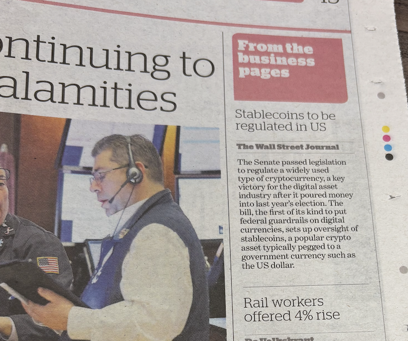 Chris_FayPR's tweet image. In the crypto this week, so much has been about the GENIUS Act being passed through the US government and the impact this will have globally.
Sharing how important to take a look outside the bubble - reviewing top UK media today, the only mention I'm seeing is in @theipaper…