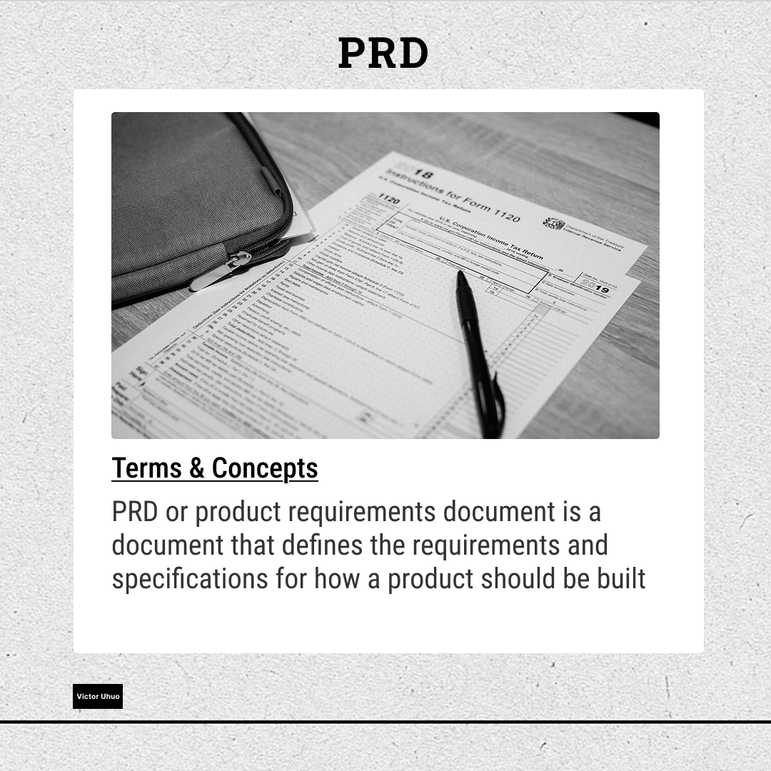 vic_uhuo's tweet photo. PRD or product requirements document this is a document that defines the requirements and specifications for how a product should be built.

A great PRD addresses the why behind the product as well as user and market research.
#product #market #growth #requirements https://t.co/a4DOZdBnGq
