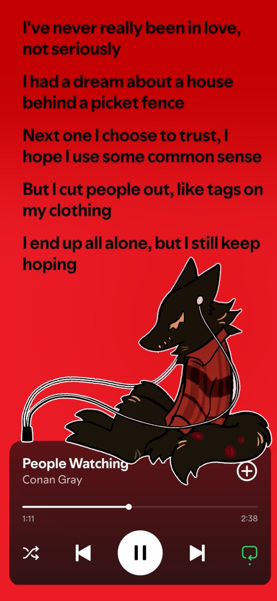 ‼️SPOTIFY YCH OPEN🎶
$13 EACH
 ---
✦ You may choose any lyrics.
Lyrics chosen must be SFW (swears are fine!)
✦ Background color will depend on the color background of the lyrics
✦ ANY SPECIES! NO HUMAN!

Message me!