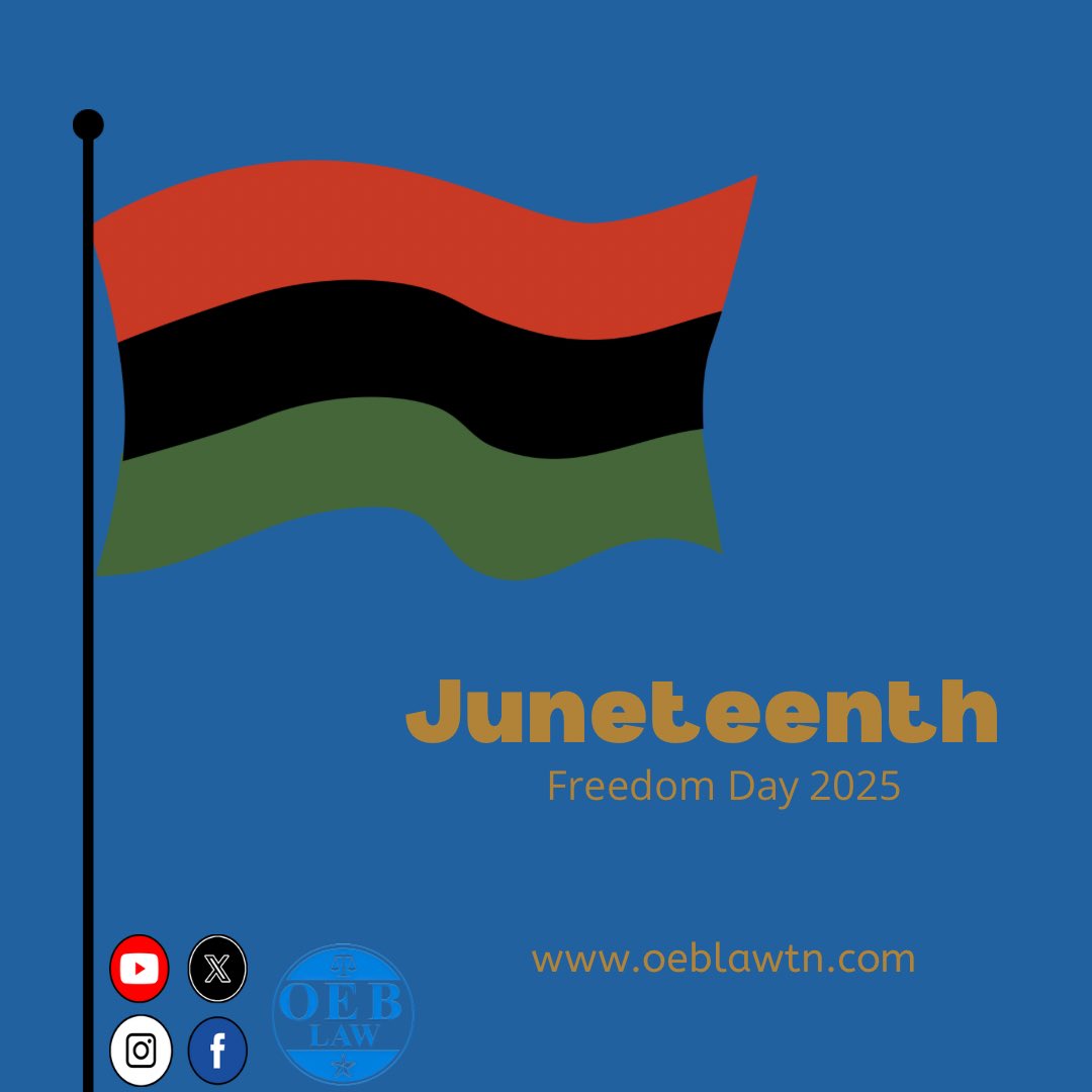 🟥🟩 Happy #Juneteenth from OEB Law! 🟧🟦 Today we honor freedom, resilience &amp; justice.
If you’ve been injured in a TN car accident, you deserve compensation. Learn what damages you may be entitled to: 🔗 bit.ly/OEBJuneteenthD…
Justice is for everyone. #OEBLaw #JustResults