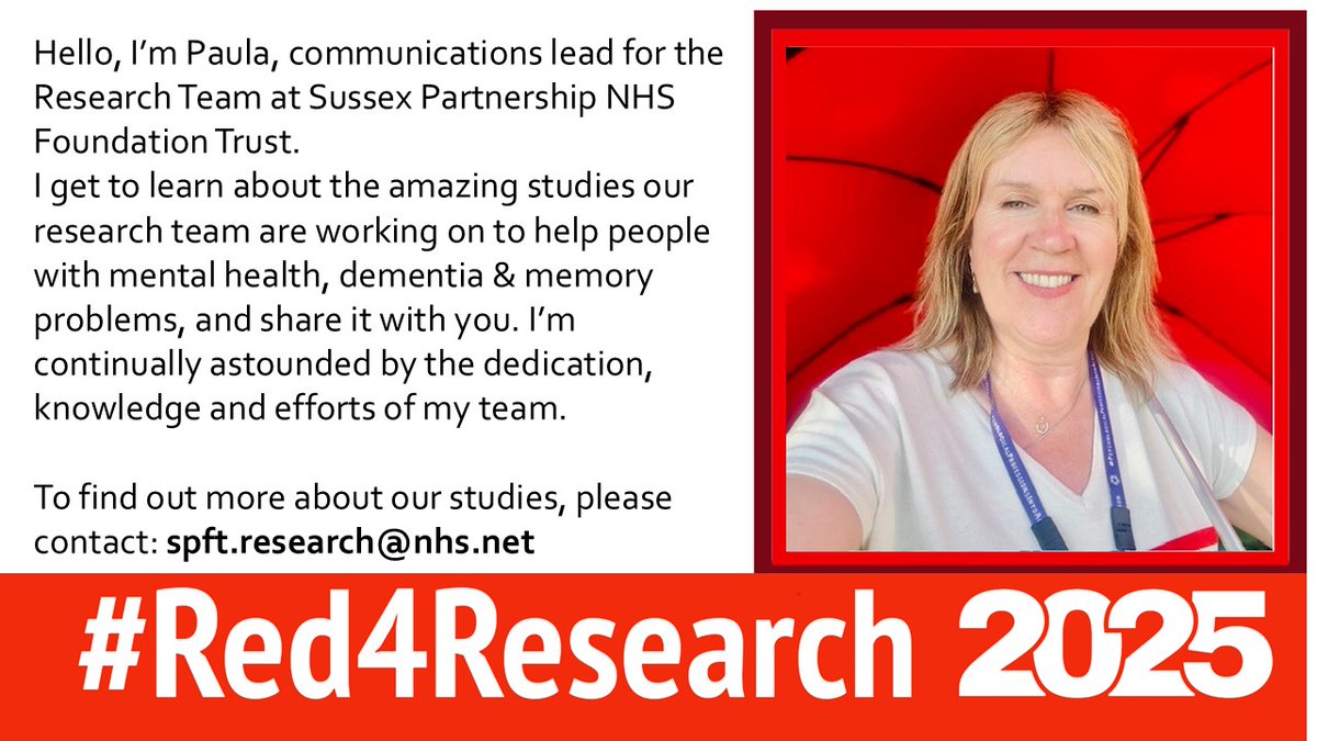 #Red4Research <a href="/NIHRresearch/">National Institute for Health and Care Research</a> <a href="/SPFT_NHS/">Sussex Partnership</a>