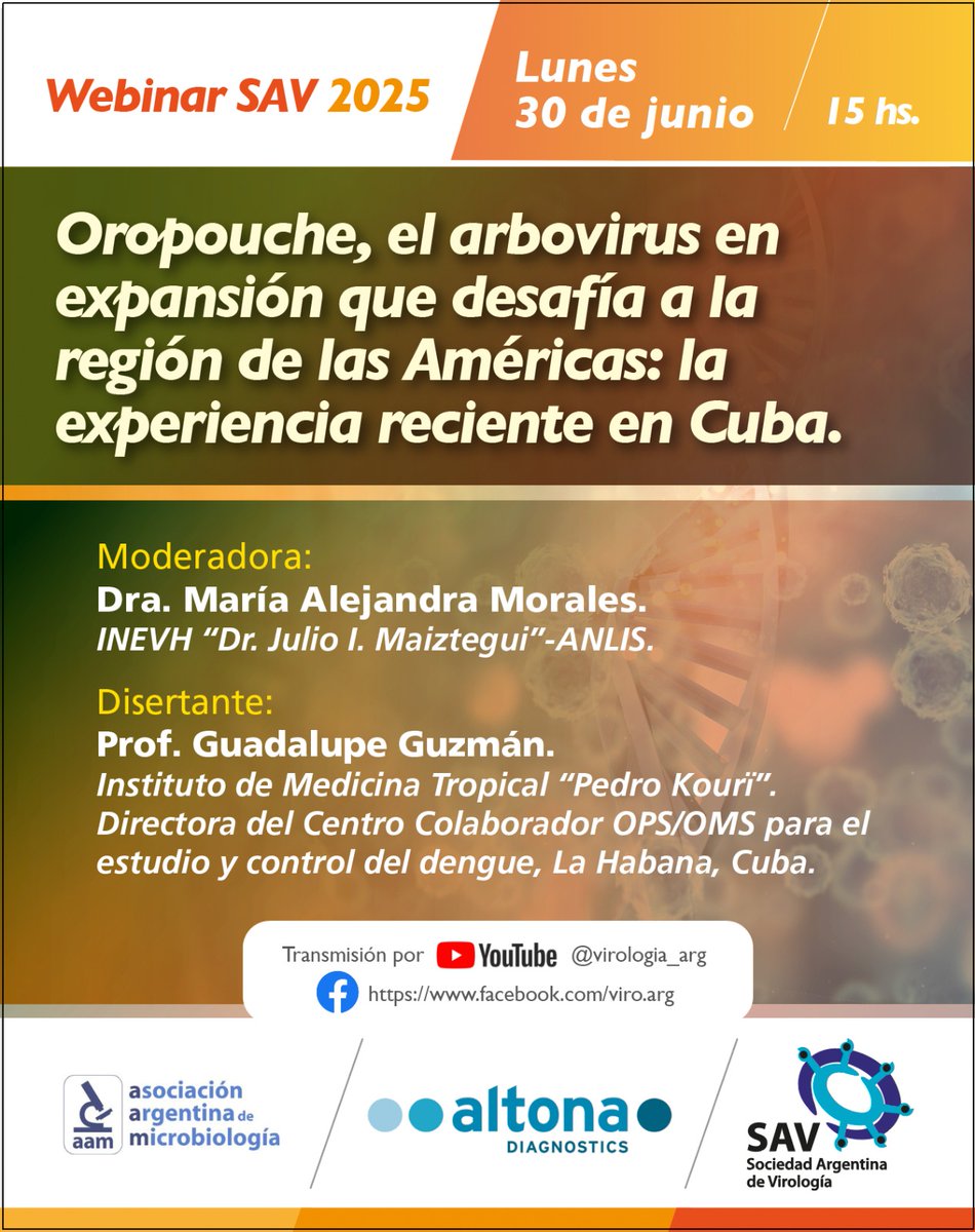📢Próximo WEBINAR de la SAV 👇👀🆓

➡️ Lunes 30 de junio
🕒🇦🇷 15.00 hs (Hora Argentina)
✅ youtube.com/live/UZphp5vPG…
facebook.com/viro.arg