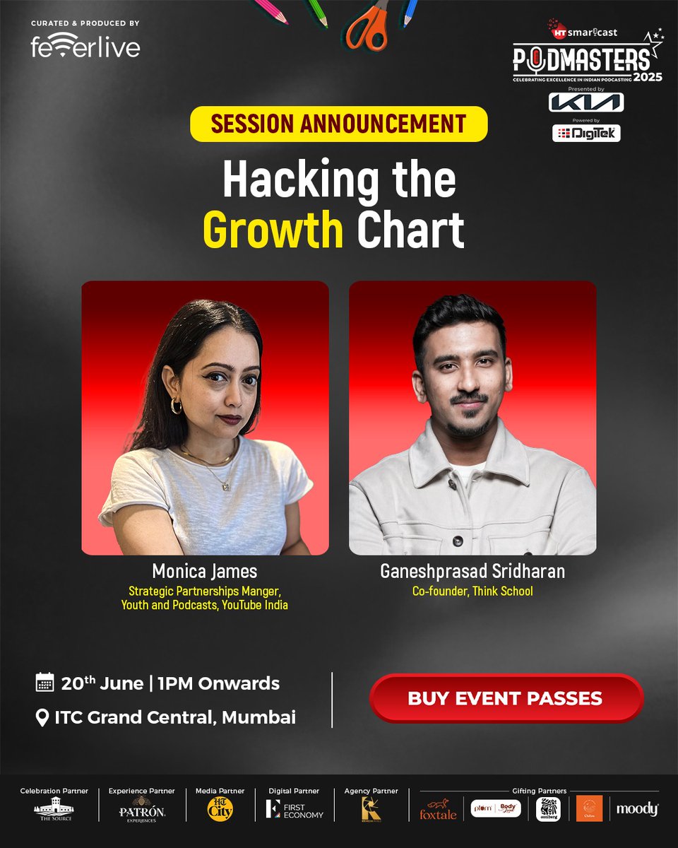 HT Smartcast (@htsmartcast) on Twitter photo ⏰ The countdown’s in hours now — and you don’t want to miss this!
YouTube India x Think School are coming together to decode the formula: Hacking the Growth Chart 📈
See you at ITC Grand Central, Mumbai!
Buy your event passes now! events.htmedia.in/podmasters2025
#podmasters2025 ⏰ The countdown’s in hours now — and you don’t want to miss this!
YouTube India x Think School are coming together to decode the formula: Hacking the Growth Chart 📈
See you at ITC Grand Central, Mumbai!
Buy your event passes now! events.htmedia.in/podmasters2025
#podmasters2025