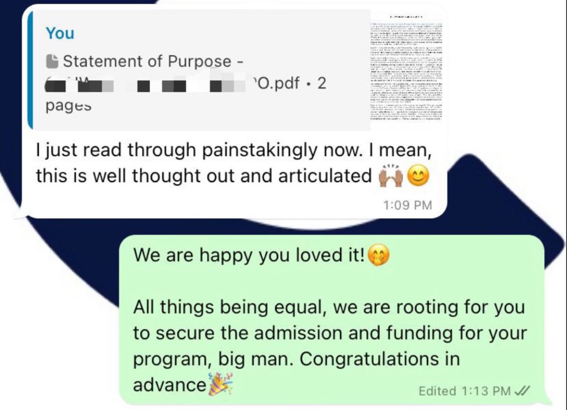 Oh btw… 
We don’t just write CVs. 
We write “read it twice” kind of SOPs too🌚
This one left him speechless(in a good way)