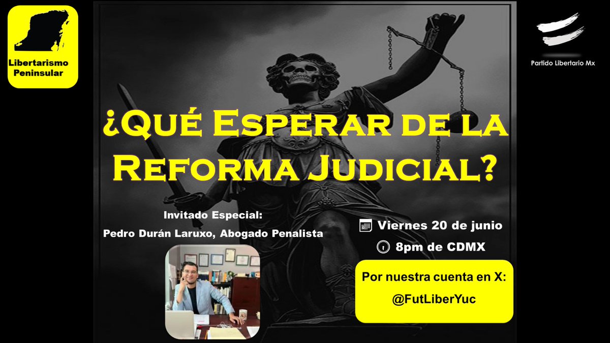 FutLiberYuc's tweet image. Amigos, mañana tenemos space para platicar sobre la reforma judicial con @Laruxo_ , ¡no se lo pueden perder!