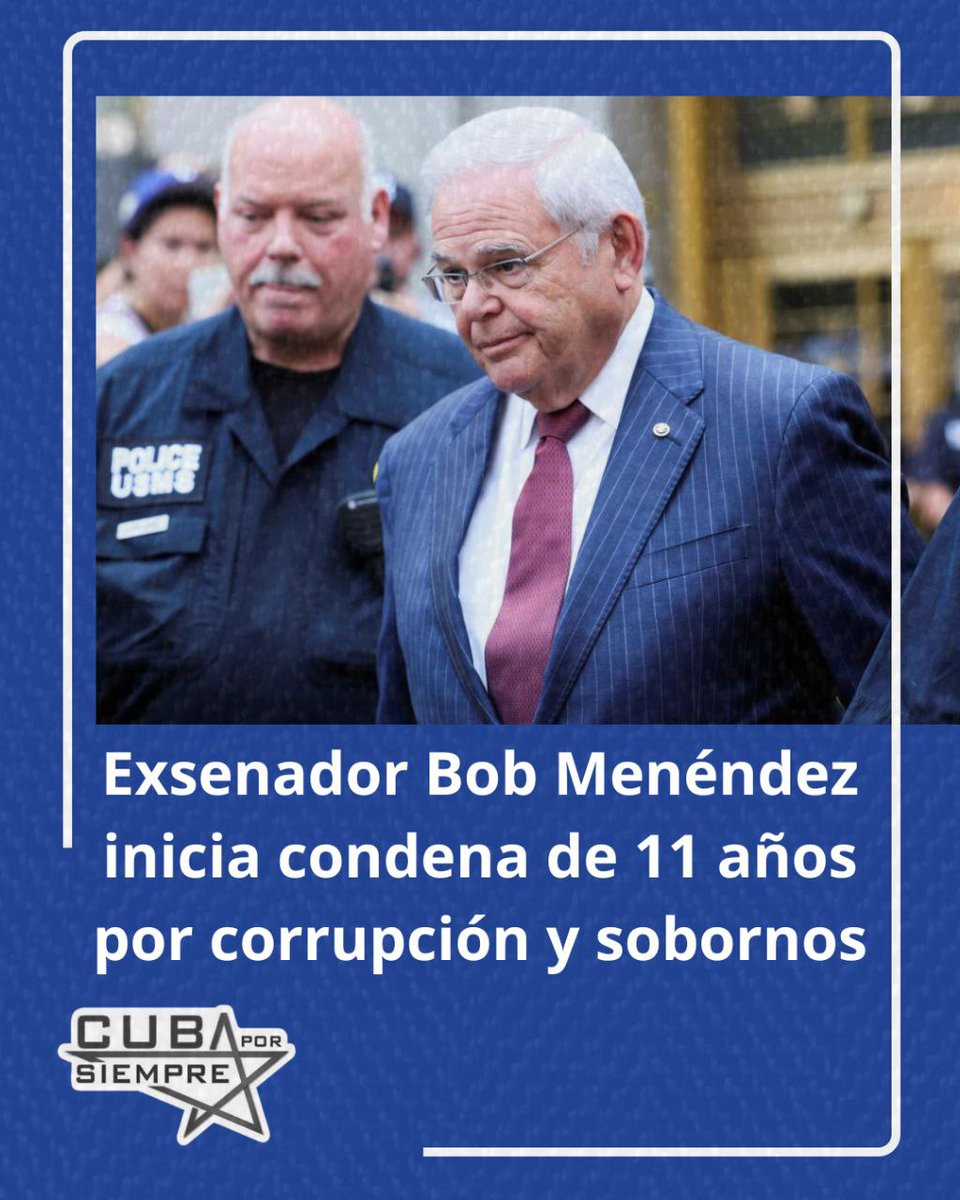Bob Menéndez en prisión!! Es uno de los pocos senadores en la historia estadounidense en ir a prisión, el primero desde los años 80.  Menéndez vendió su influencia política a cambio de dinero y lingotes de oro en un esquema junto a dos empresarios ya condenados.