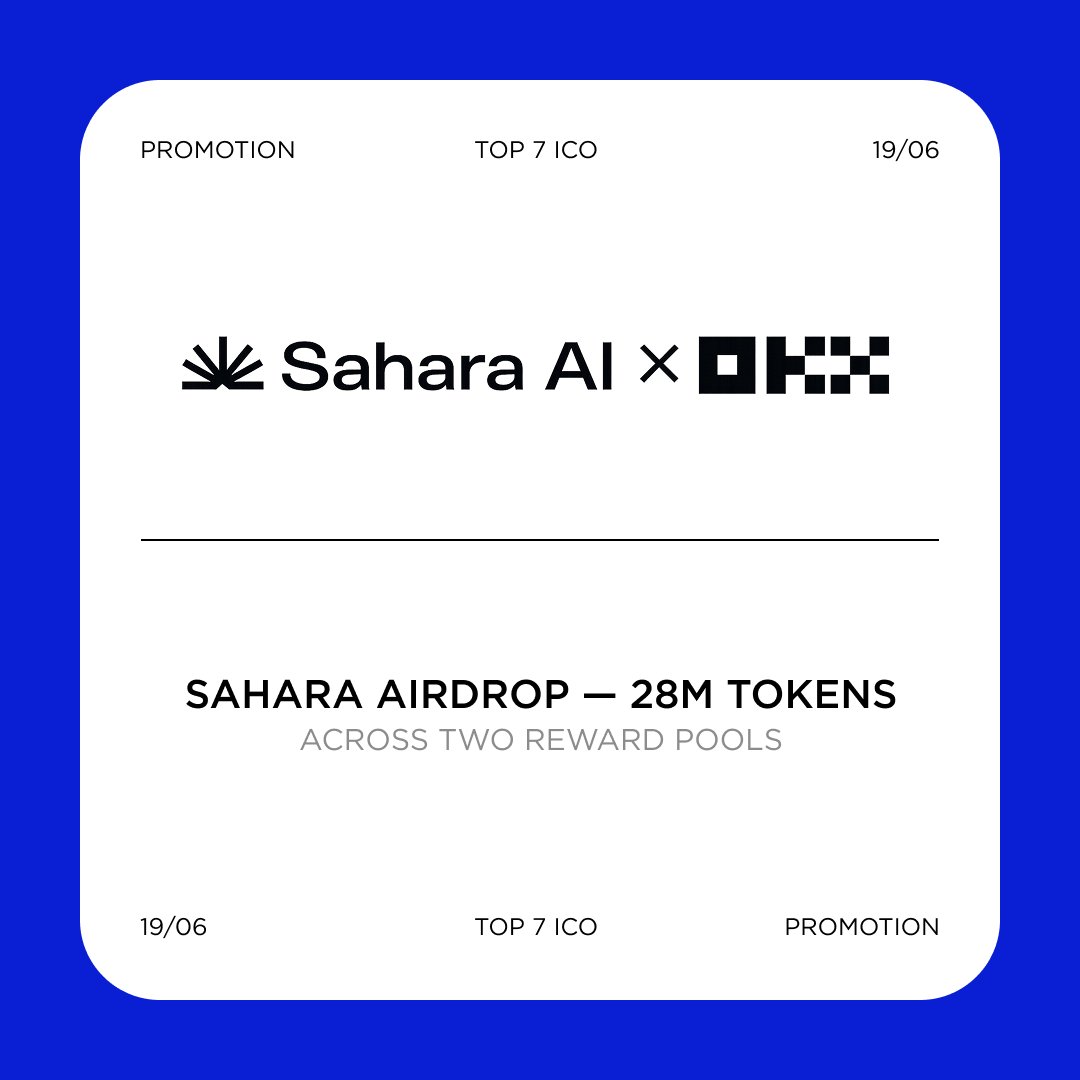 TOP 7 ICO | Crypto News & Analytics (@top7ico) on Twitter photo Sahara AI x OKX promotion with 28M SAHARA in rewards
Pool A: For Early Sahara AI Contributors (11.2M $SAHARA)
To qualify:
1. Connect the wallet you used on the <a href="/SaharaLabsAI/">Sahara AI 🔆</a> platform.
2. Submit your @OKX account details (UID and OKX deposit address).
Pool B: For New OKX Users Sahara AI x OKX promotion with 28M SAHARA in rewards
Pool A: For Early Sahara AI Contributors (11.2M $SAHARA)
To qualify:
1. Connect the wallet you used on the <a href="/SaharaLabsAI/">Sahara AI 🔆</a> platform.
2. Submit your @OKX account details (UID and OKX deposit address).
Pool B: For New OKX Users