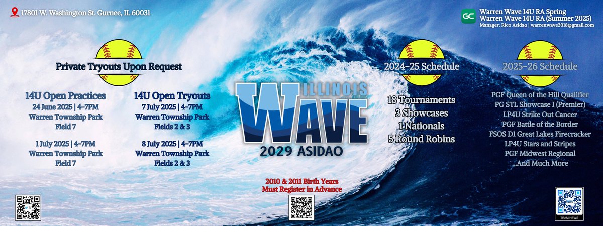 Warren Wave 14X (@warrenwave14x) on Twitter photo 7 Wave teams are crashing on the Candotti Classic this weekend! Come watch us compete!
<a href="/WTGS_WarrenWave/">Illinois Wave Softball</a> <a href="/AddyMilkie2028/">Addison Milkie</a> <a href="/AvaSand2030/">Ava Sandberg</a> <a href="/brijay_28/">Brianna J. Gomez</a> <a href="/CassandraG2028/">Cassandra Gabbianelli</a> <a href="/EvaAsidao2029/">Eva G. Asidao - Class of 2029</a> <a href="/GiaRicchio2028/">Giavanna Ricchio</a> <a href="/jasleend62/">Jasleen Delgado - Class of 2028</a> <a href="/LylaNerini2028/">Lyla Nerini</a> <a href="/peytonnissen/">peytonnissen</a> <a href="/SamHunz86/">Samantha Hunzinger</a> <a href="/TinleyV54/">Tinley Venhorst</a> <a href="/zoeyknudsen2029/">zoeyknudsen2029</a> 7 Wave teams are crashing on the Candotti Classic this weekend! Come watch us compete!
<a href="/WTGS_WarrenWave/">Illinois Wave Softball</a> <a href="/AddyMilkie2028/">Addison Milkie</a> <a href="/AvaSand2030/">Ava Sandberg</a> <a href="/brijay_28/">Brianna J. Gomez</a> <a href="/CassandraG2028/">Cassandra Gabbianelli</a> <a href="/EvaAsidao2029/">Eva G. Asidao - Class of 2029</a> <a href="/GiaRicchio2028/">Giavanna Ricchio</a> <a href="/jasleend62/">Jasleen Delgado - Class of 2028</a> <a href="/LylaNerini2028/">Lyla Nerini</a> <a href="/peytonnissen/">peytonnissen</a> <a href="/SamHunz86/">Samantha Hunzinger</a> <a href="/TinleyV54/">Tinley Venhorst</a> <a href="/zoeyknudsen2029/">zoeyknudsen2029</a>