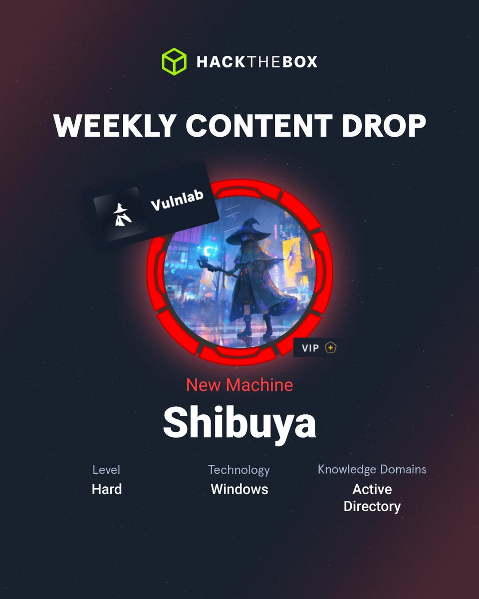 Open up, it's the police 🚨
3 new labs are coming to the #HackTheBox platforms this week!
🔵 Allegretto, a Sherlock created by felamos
🔴 Artificial, an #HTB Seasons Machine created by FisMatHack
🔴 Shibuya, a migrated #Vulnlab Machine created by xct

Get started now on #HTB Labs