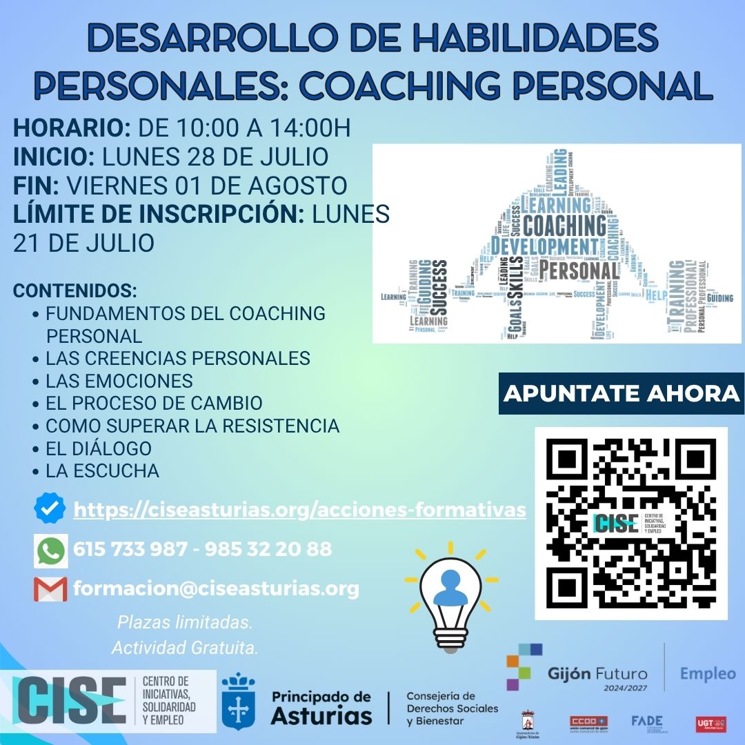 Desde CISE compartimos la convocatoria de dos cursos para el mes de julio: EDUCACIÓN FINANCIERA - (CIBAC-0027) y DESARROLLO DE HABILIDADES PERSONALES: COACHING PERSONAL (CICO-0008). Más información en: ciseasturias.org/acciones-forma…