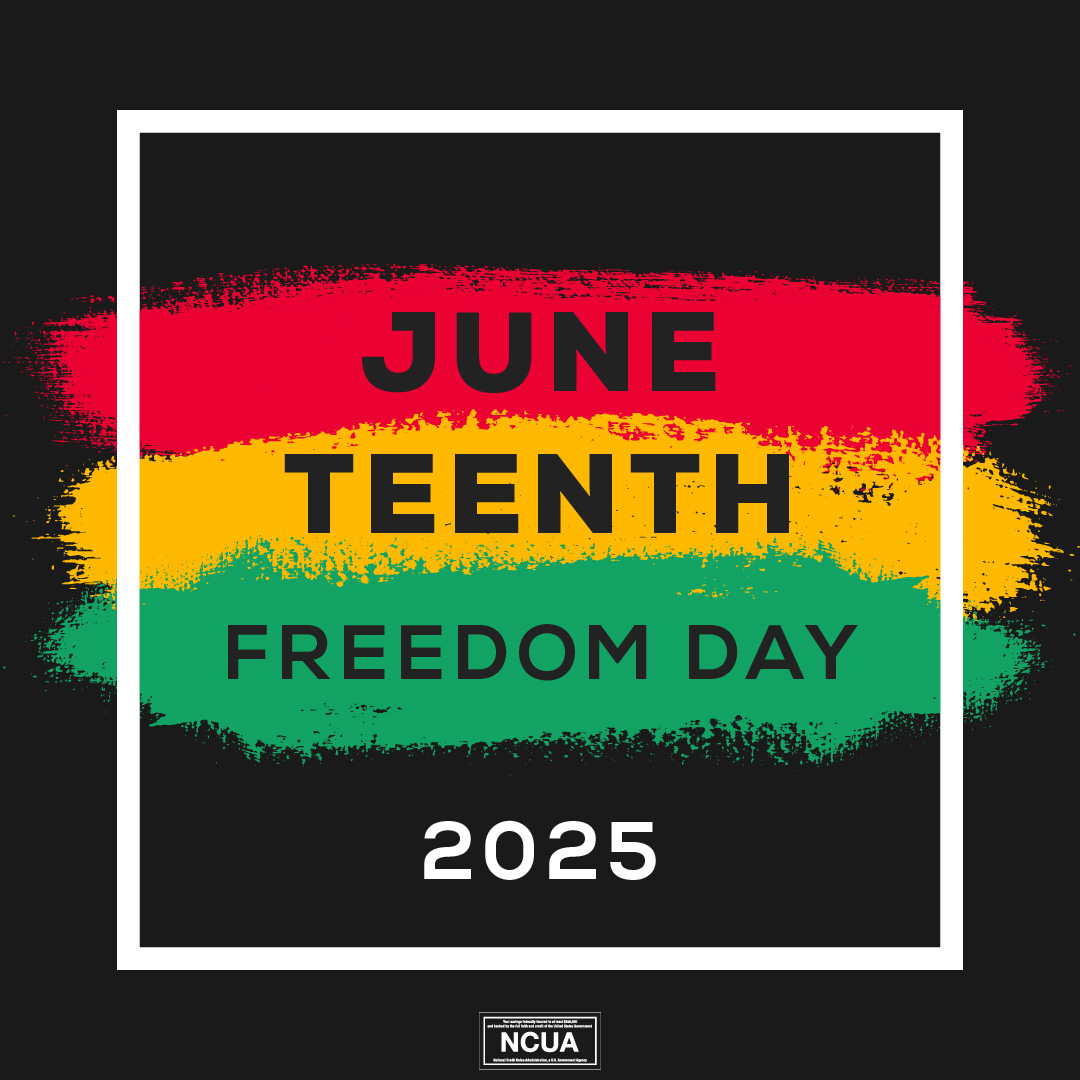 As a reminder, our branches will be closed today, June 19, for Juneteenth. Regular hours will resume tomorrow, June 20. #Juneteenth #TeamPMCU
