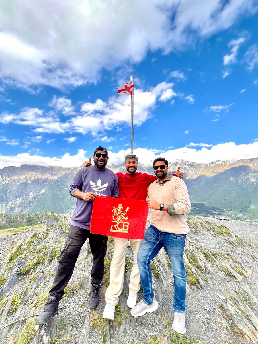 Fans holding IPL 2025 champions flag in the country of Georgia.  Beautiful picture 

Craze of <a href="/RCBTweets/">Royal Challengers Bengaluru</a> <a href="/georgiatravel_/">georgia.travel</a> 
<a href="/CricCrazyJohns/">Johns.</a>