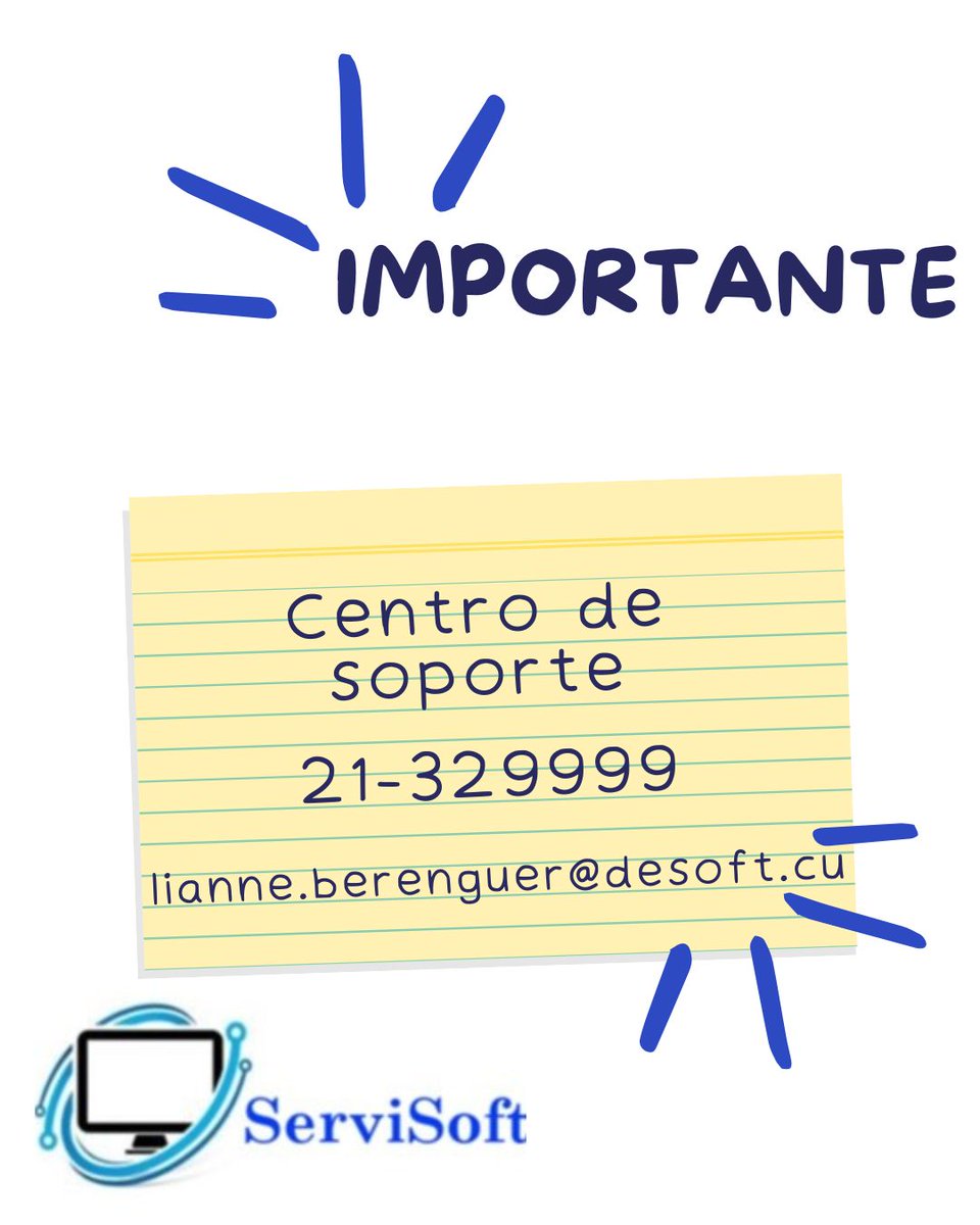 Estimado usuario:
Sabías que <a href="/ServiSoft_SURL/">ServiSoft SURL</a> cuenta con nuestro Centro de Soporte.
Para cualquier problema presentado con los productos y/o servicios que comercializamos, puede llamar a través del 21-329999 y nuestros especialistas le atenderán.

#TransformaciónDigital