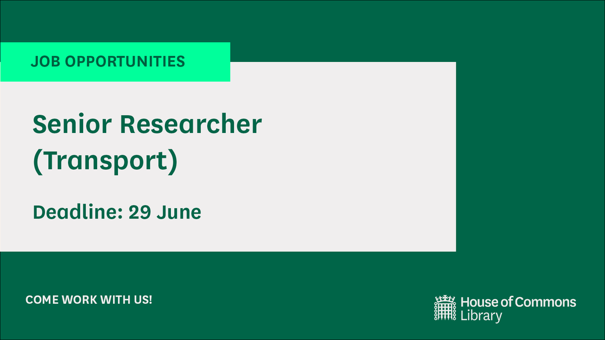 Are you an expert on transport policy and legislation?
 
We're looking for a Senior Researcher to join our Business and Transport Section, helping to brief MPs and MPs' staff on key areas of transport law and policy.
 
Find out more and apply: housesofparliament.tal.net/vx/mobile-0/ap…