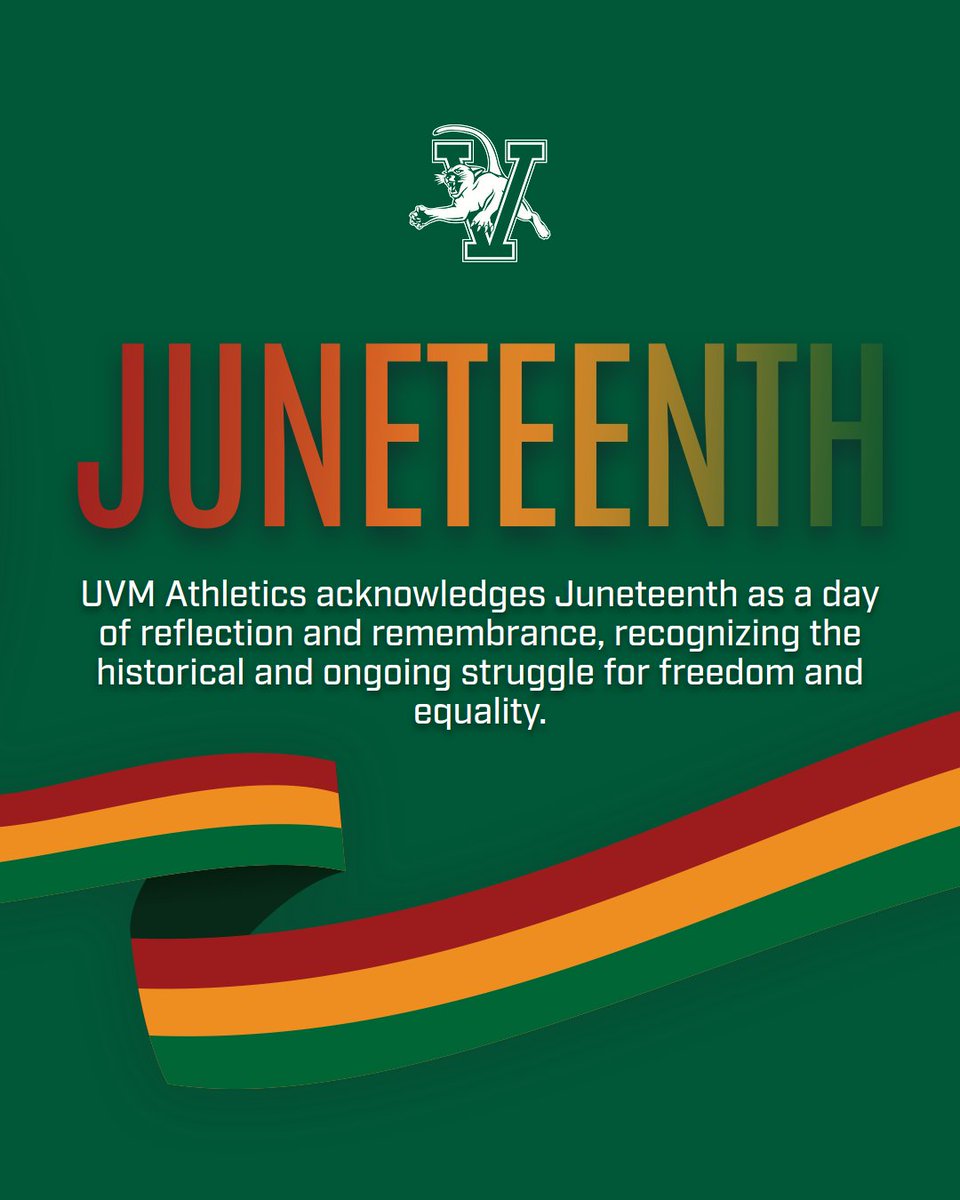 UVM Athletics acknowledges Juneteenth as a day of reflection and remembrance, recognizing the historical and ongoing struggle for freedom and equality. 

We encourage our community to use this day to learn more about Black history and culture, reflect on the progress made towards