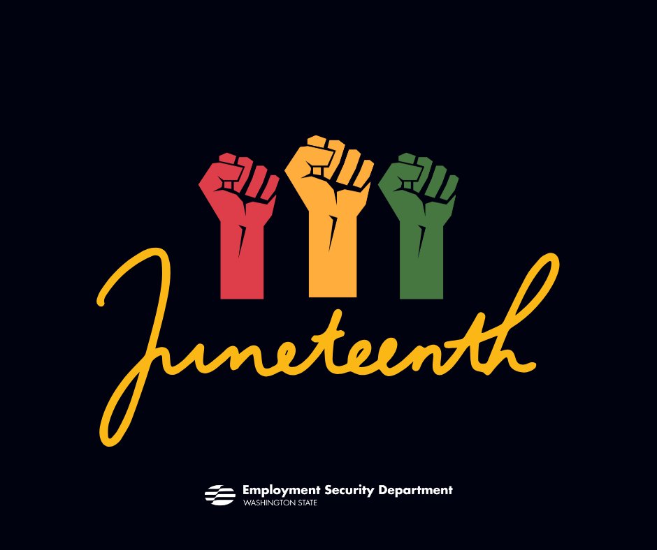 All Washington state agencies will be closed for the Juneteenth holiday on Thursday, June 19. Weekly unemployment benefit payments may be delayed slightly due to holiday closures that affect banks, credit unions and the U.S. Postal Service.