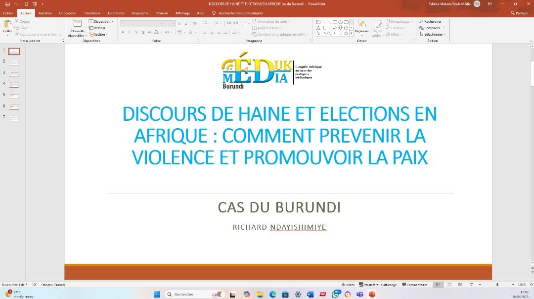 Eduk-Media Burundi (@eduk_mediabdi) on Twitter photo À l’occasion de la Journée internationale ctre les discours de #haine, <a href="/Eduk_MediaBdi/">Eduk-Media Burundi</a> a pris part à un webinaire international sur le thème:«Discours de haine et élections en #Afrique:prévenir la violence, promouvoir la paix ».Notre intervention a portée sur le Cas du #Burundi🇧🇮. À l’occasion de la Journée internationale ctre les discours de #haine, <a href="/Eduk_MediaBdi/">Eduk-Media Burundi</a> a pris part à un webinaire international sur le thème:«Discours de haine et élections en #Afrique:prévenir la violence, promouvoir la paix ».Notre intervention a portée sur le Cas du #Burundi🇧🇮.