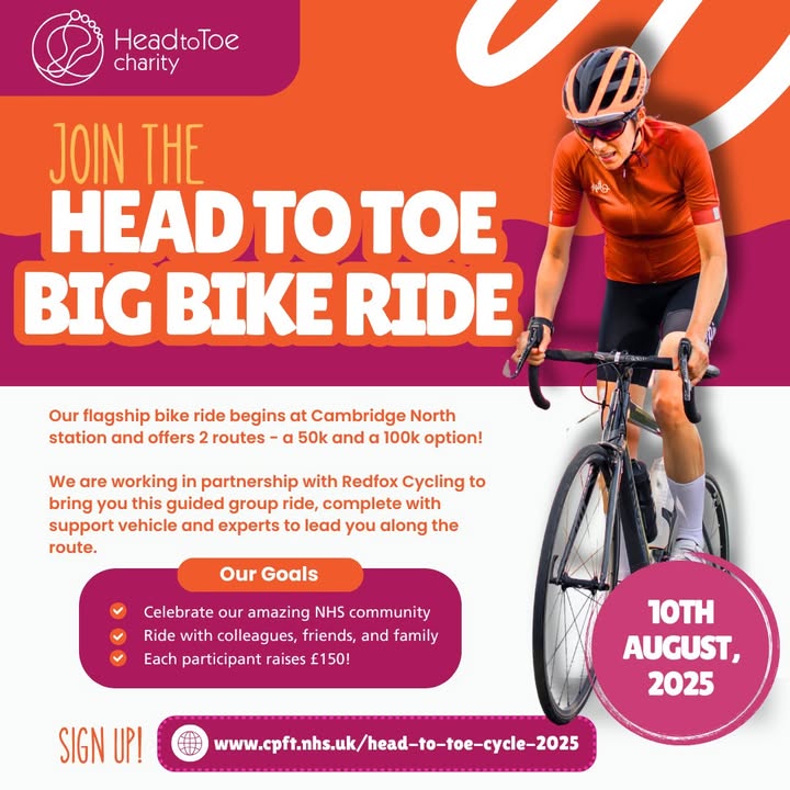 head2toecharity's tweet image. Looking for a meaningful summer challenge? Ride with us to support your local NHS charity 💙
Join as a team, club, or with friends.
Fully guided route through stunning Cambridgeshire.
Last year we raised £10K+ for mental health &amp;amp; community care! Can you help us go even further?✨