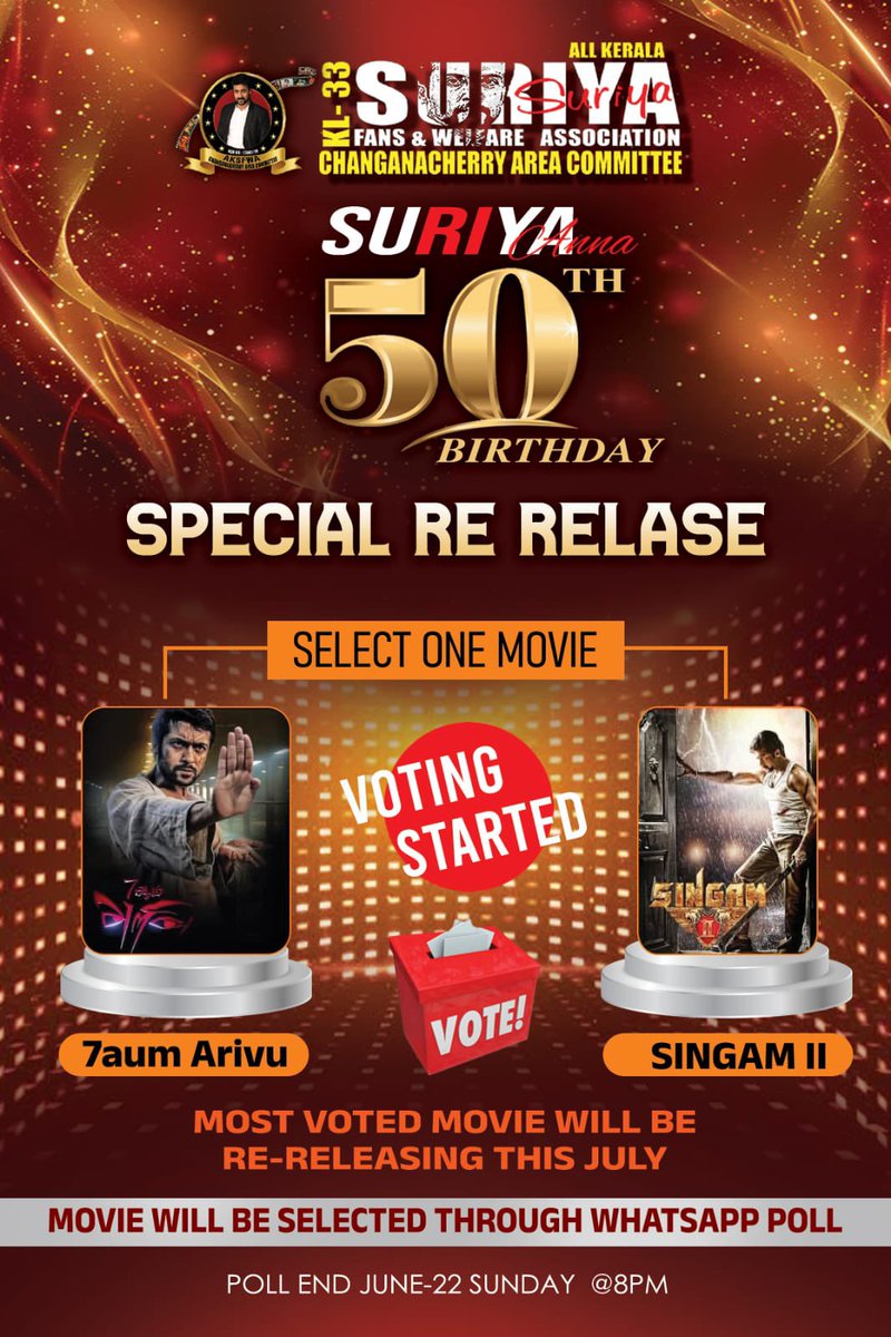 Dear #Anbaanafans we @changanacherysfc  giving you all a chance to pick your favourite film among these to celebrate on the big screen  once again  as part of our Annaa's 50th Birthday Celebration

Follow the Changanacherry SFC channel on WhatsApp: whatsapp.com/channel/0029Va…