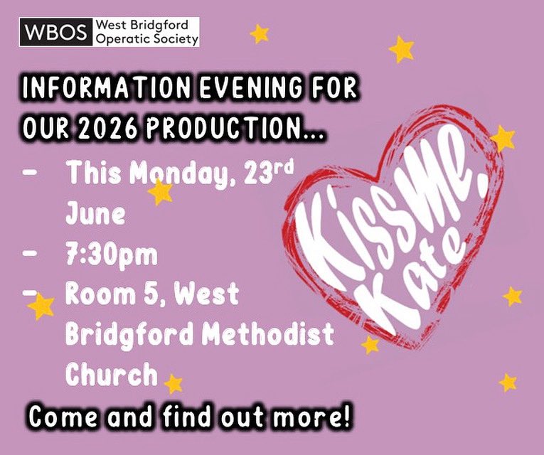 Want to know more about the show? Interested in joining WBOS? 
Then come along to our info evening on Monday 23 June to find out more. Newcomers welcome - just confirm your attendance by emailing wbossecretary@gmail.com. 
We look forward to seeing lots of you there!