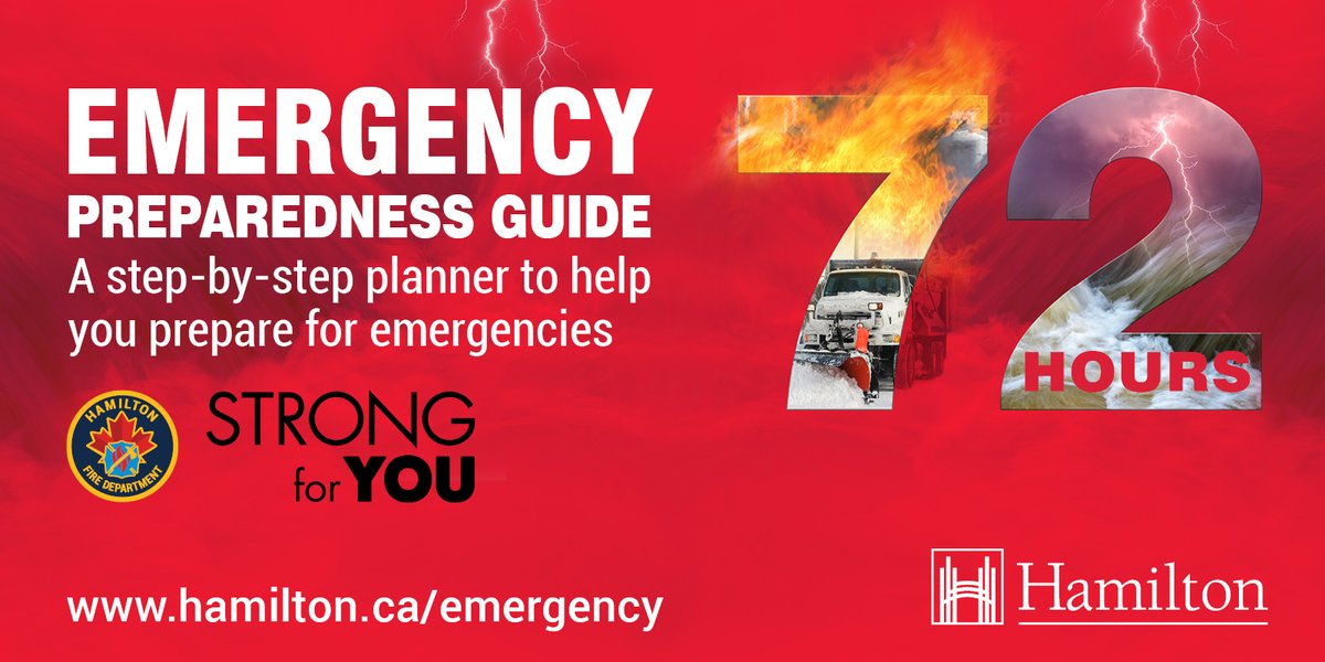 HamiltonFireDep's tweet image. Be prepared #HamOnt! Take care of yourself and household members including pets for up to 72 hours in an emergency with this step-by-step Emergency Preparedness Guide: hamilton.ca/sites/default/…
#EmergencyManagement
#EmergencyPreparedness #StrongForYou